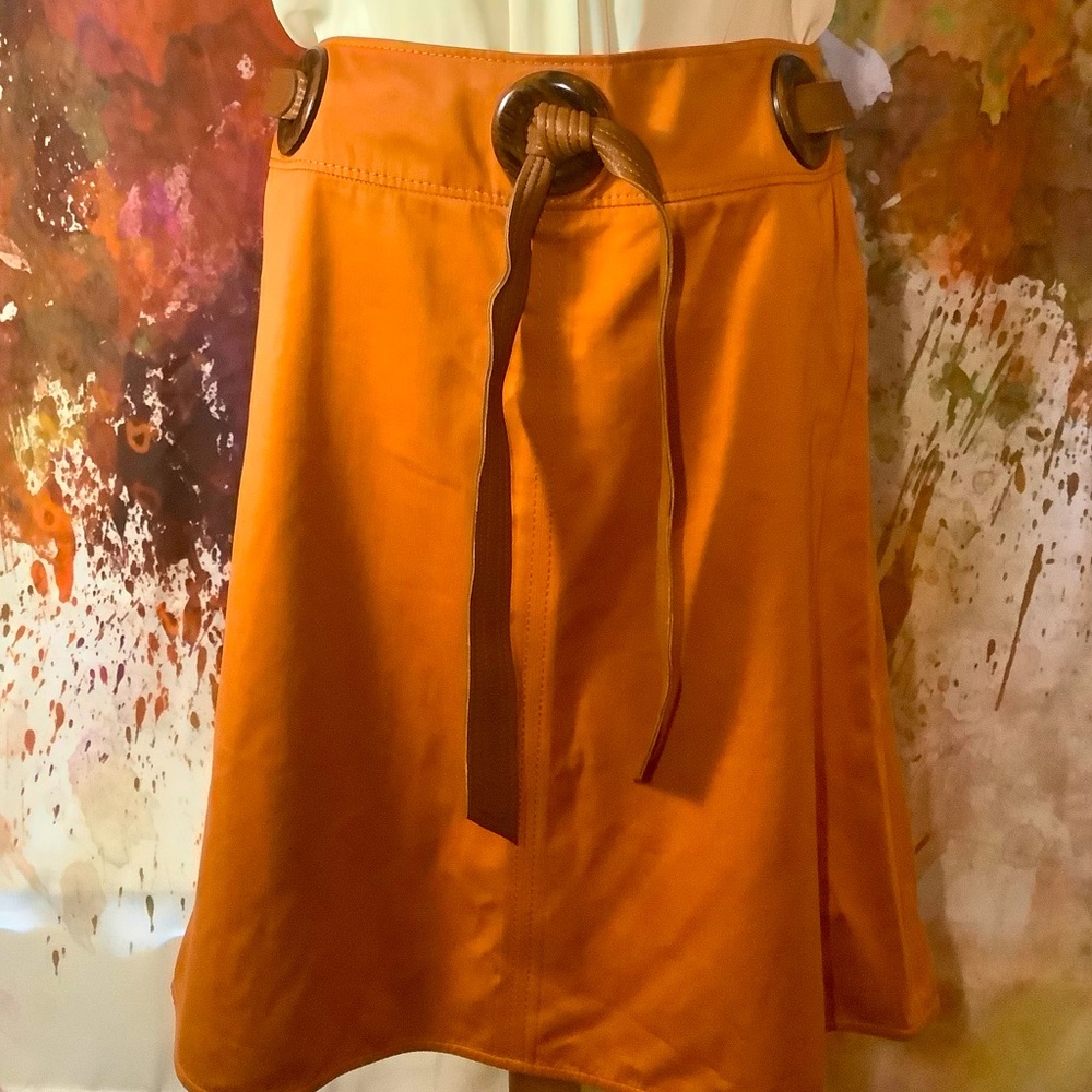 Valentino Rust “Leather”Belted A-line Skirt Size 6
